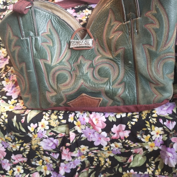 UNIQUE GREEN JUSTIN COM BLAST COWBOY BOOT HANDBAG - Picture 3 of 16
